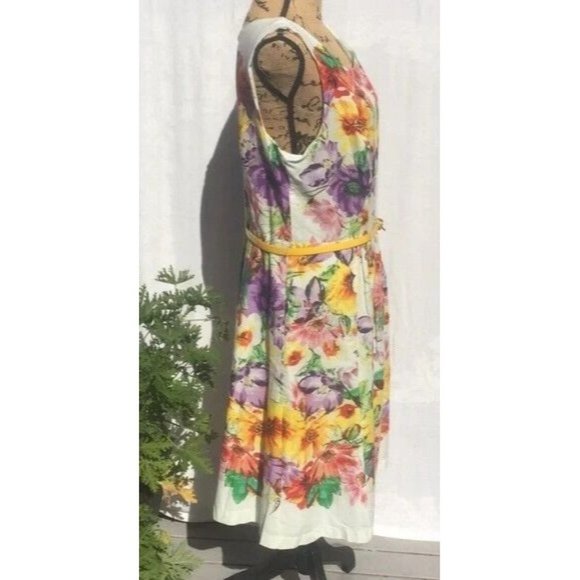 Robbie Bee Dress Yellow Floral Sleeveless Knee Length Size 12 - Picture 2 of 5